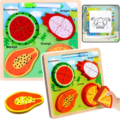 Wooden Educational Puzzle with Drawing Board - Fruit