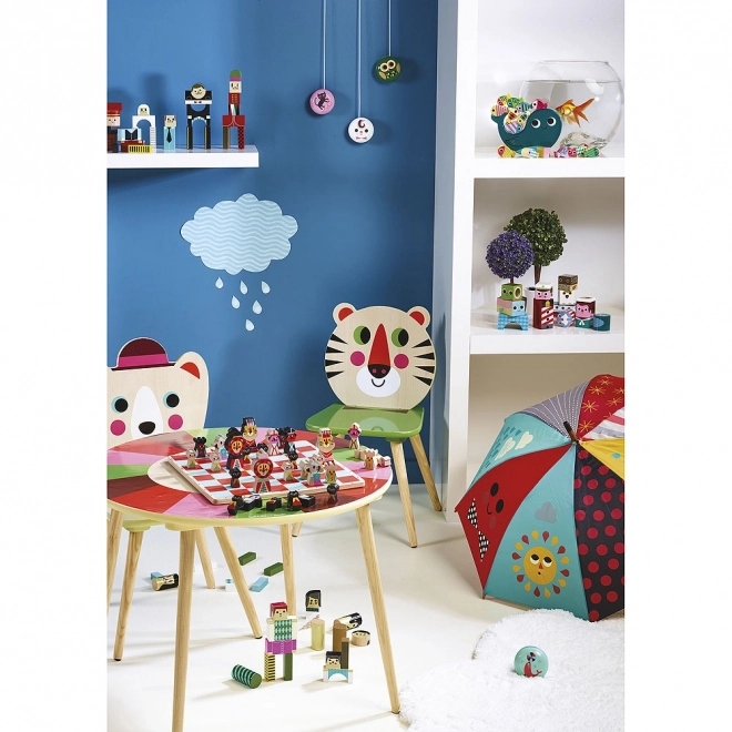 Kleurrijke kinderparaplu met handvat in de vorm van een kat
