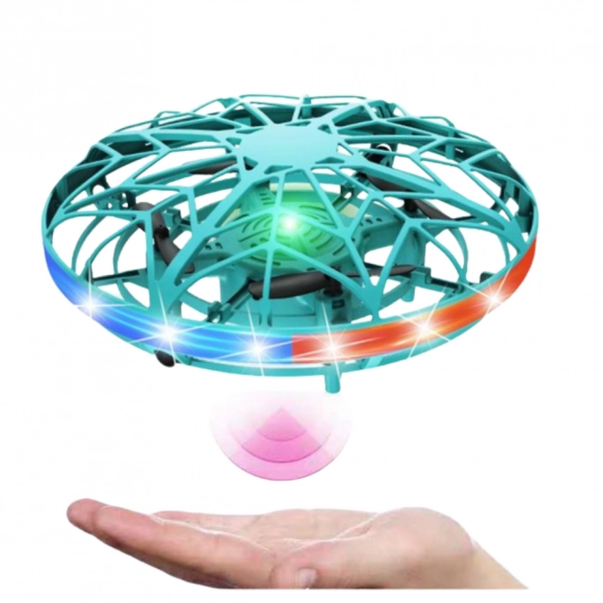 Handbestuurde UFO-drone met LED-verlichting turquoise