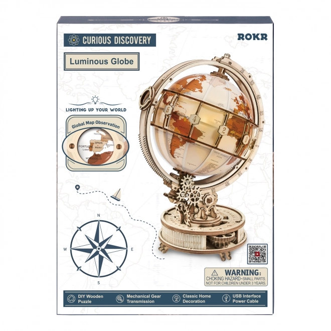 RoboTime 3D houten mechanische puzzel Verlichte globe