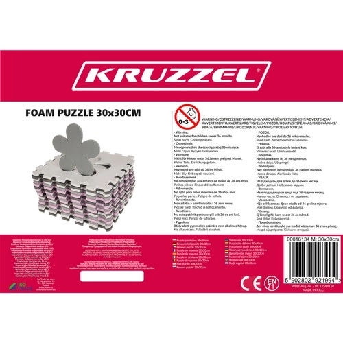 Contrasterende roze schuimpuzzel met hartjes en bloemetjes