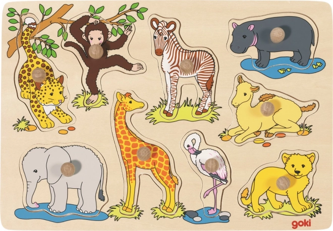 Goki Wooden Insert Puzzle African Babies 9 Pieces