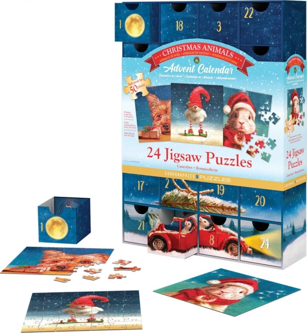 Adventskalender met Puzzel Eurographics 24 x 50 Stuks – Kerstdieren