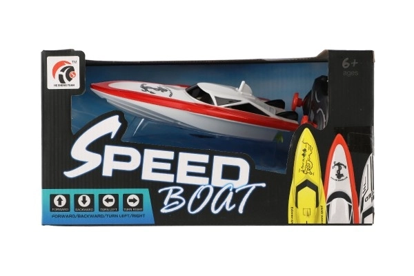 Motorboot/schip in het water RC plastic 19cm op batterijen+oplaadpack+USB 2,4Ghz in doos 26x13x15cm