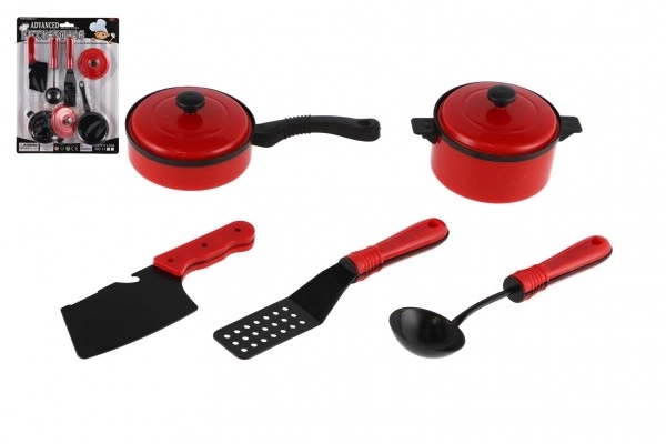 Keukenset plastic servies 7 stuks rood op kaart 21x28cm