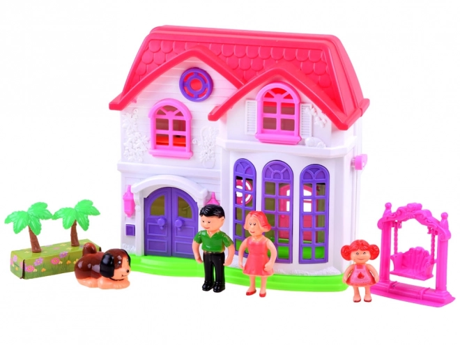 Opvouwbaar familiehuis met meubels en poppen