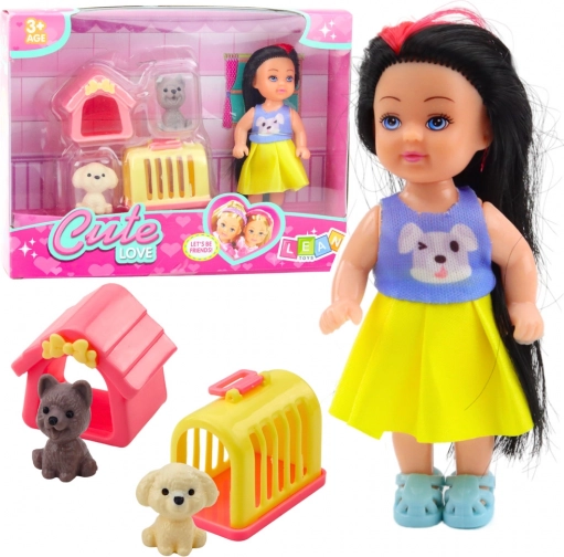 Set Mini Poupée avec Robe Chiens Niche Transporteur