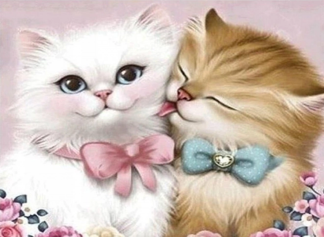 Diamantschilderij set - verliefde kittens met strik