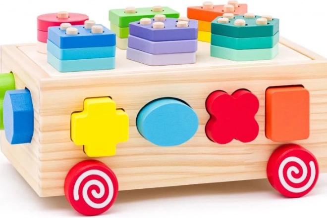 Wooden Cart with Shape Sorter and Blocks 3 in 1