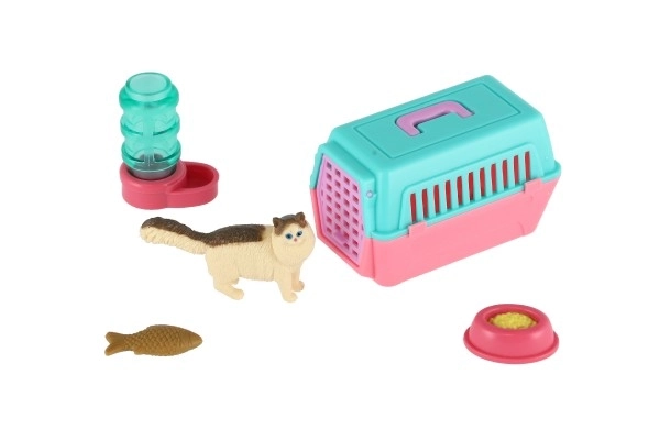 Poes met draagbare doos en accessoires