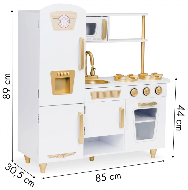 Grote houten keuken voor kinderen, wit en goud, ECOTOYS