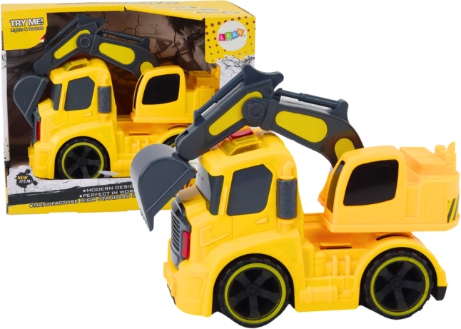 Jouet pelleteuse de chantier avec lumières et sons, godet réglable, jaune