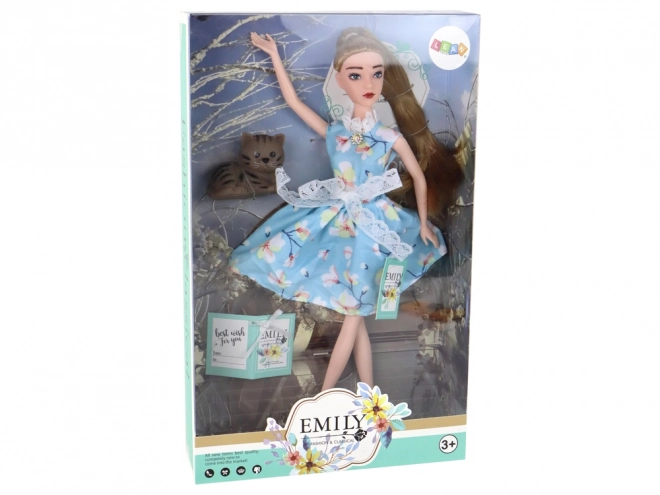 Emily Babypop Lente lange haren Blauwe Jurk Kat