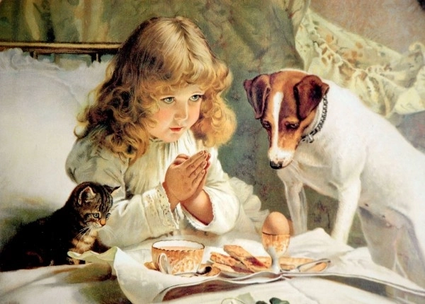 Diamantschilderij set - meisje bij het ontbijt met hondje