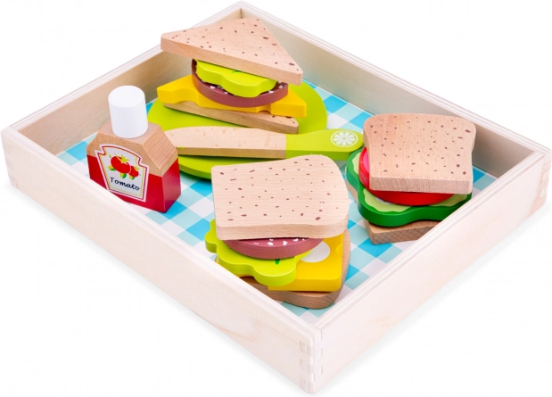 Houten sandwichset in een box