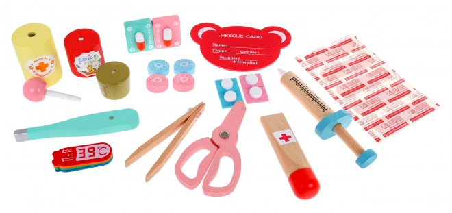 Ensemble en bois Docteur + brochures éducatives + autocollants "Patient courageux" - 30 pièces