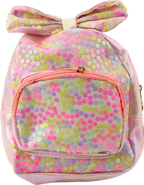 Children's backpack pink with bow and sequins