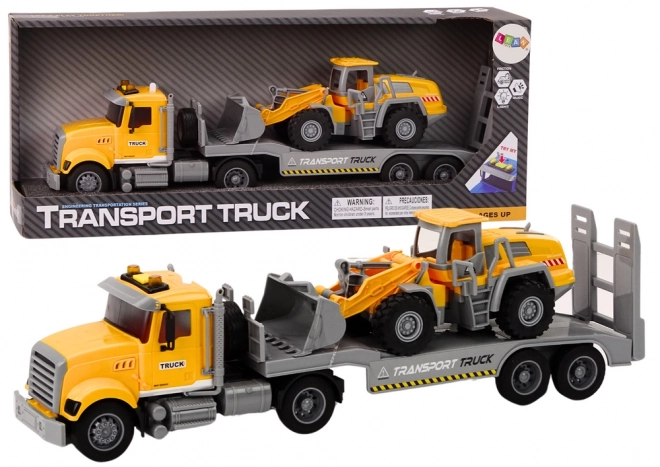 Yellow truck with digger, lights and sounds