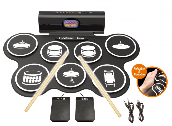 Elektronische drumset met pedalen en lichteffecten