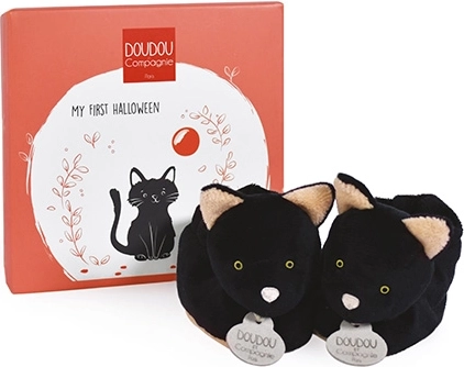 DOUDOU cadeauset – eerste schoentjes met zwarte-katmotief 0–6 maanden