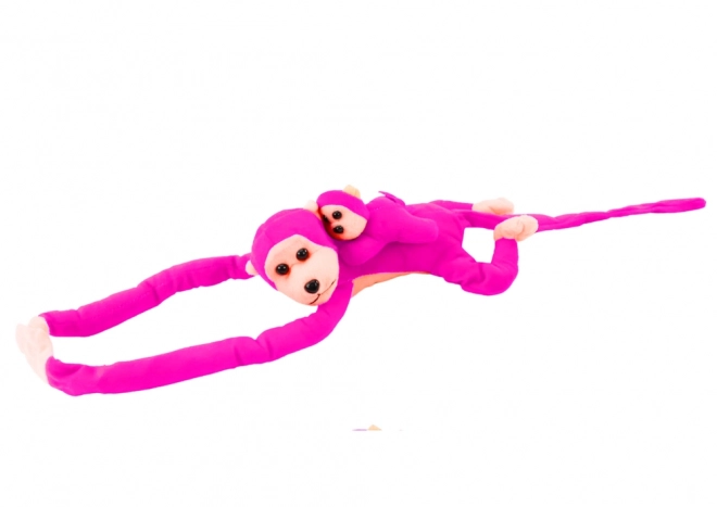Pluche aapje met baby donkerroze met geluid