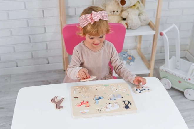Houten inlegpuzzel met geluiden - dieren van de Boerderij
