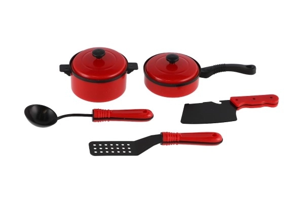 Keukenset plastic servies 7 stuks rood op kaart 21x28cm