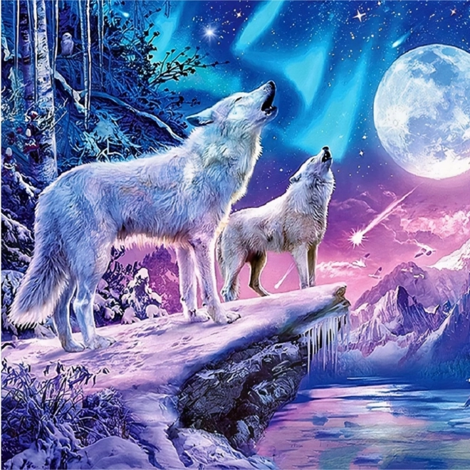 Diamantschilderen – wolven bij volle maan 30 × 40 cm