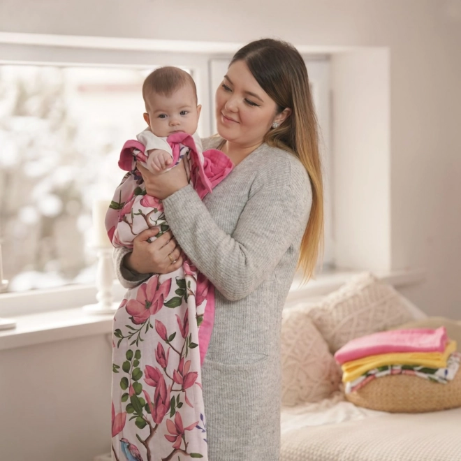 Bamboo Muslin Blanket Magnolia Lovebirds 106x106 cm