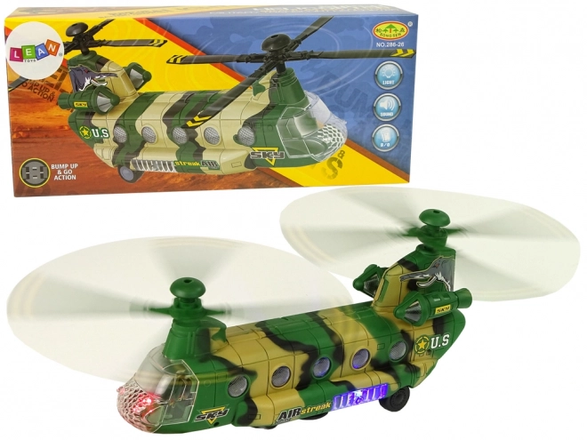 Militaire helikopter met LED-lichten en geluiden