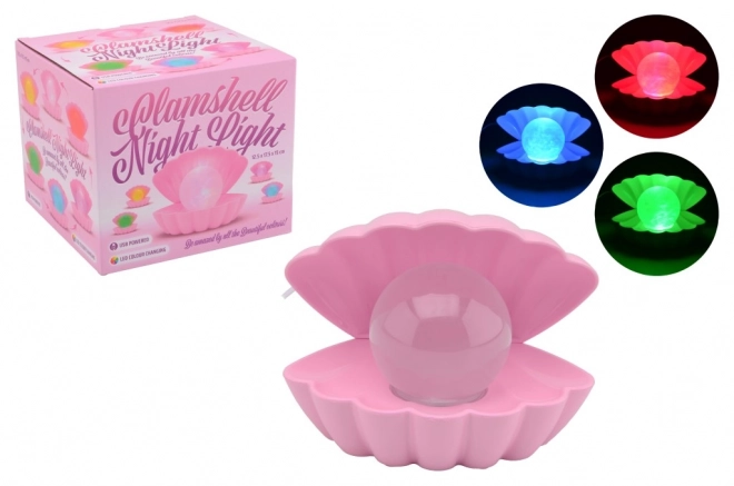 Leuchte Muschel mit Perle, die ihre Farbe ändert