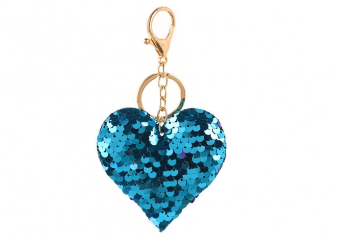 Sleutelhanger in de vorm van een hart met dubbelzijdige glitters - zilver en blauw