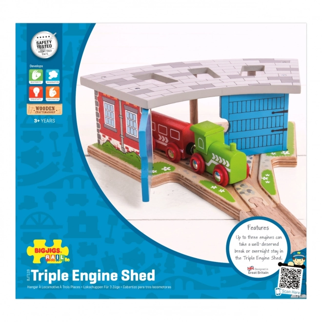 Bigjigs Rail Drievoudig Depot met Deuren