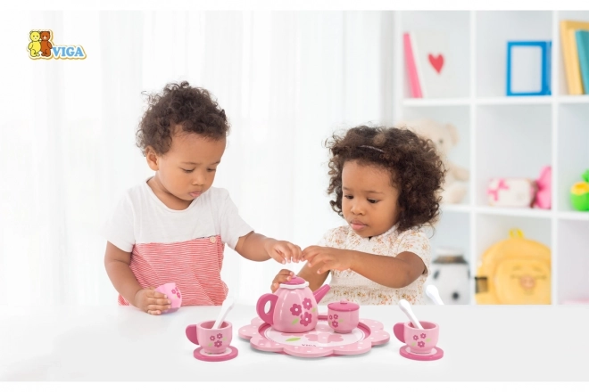 Kinderservice- und Kaffeeset Viga auf einem Tablett
