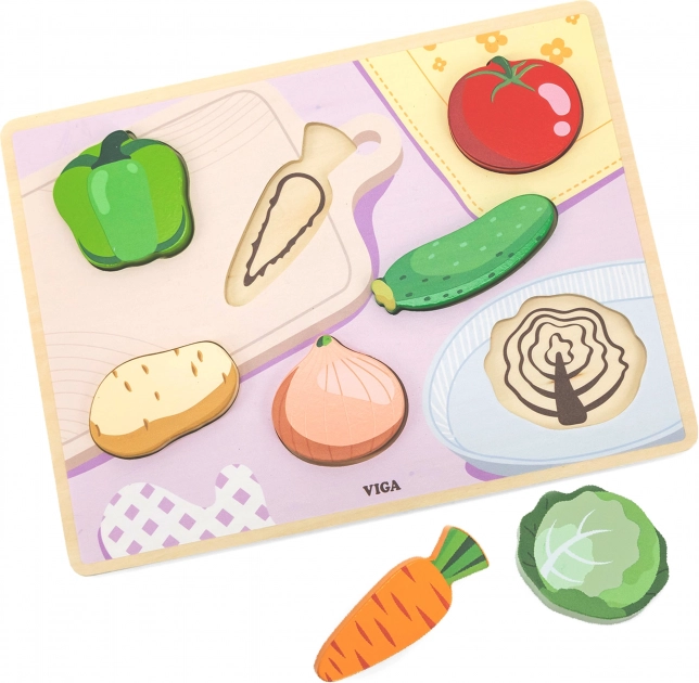 VIGA houten Montessori-puzzel 2-in-1 – groenten