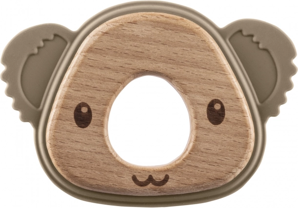 Siliconen houten bijtring Koala, zandbeige