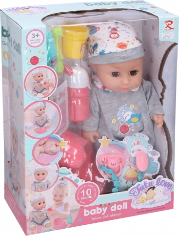 Peeing Baby in Gray Outfit 30 cm with Sounds