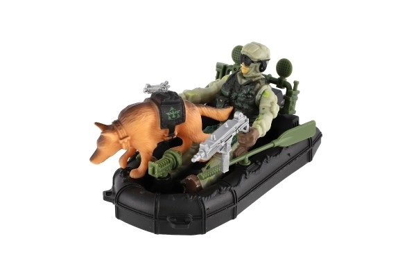 Militaire set plastic boot, soldaat, hond met accessoires in doos 23x14x4cm