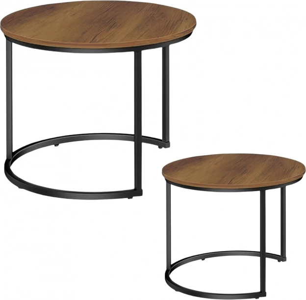Set van ronde salontafels 2-in-1 van natuurlijk hout