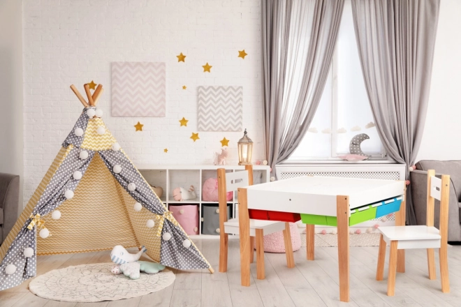 ECOTOYS Houten speeltafel voor kinderen met speeltafelblad en twee stoeltjes