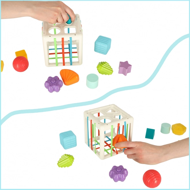 Flexibele sensorische kubus met vierkante puzzelblokken en vormensorteerder