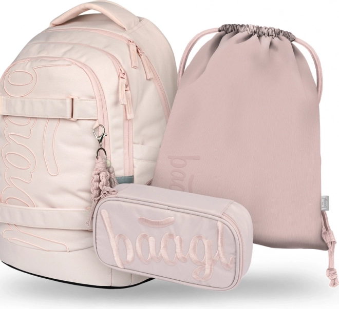Ensemble Baagl Skate Max Creamy : sac à dos, trousse et sac à cordon