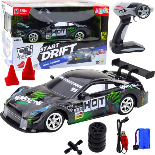 RC Racing Car for Drift Black-Green 30 km/h 1:16