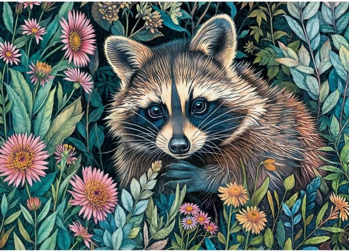 Puzzle raton laveur parmi les fleurs 1000 pièces CHERRY PAZZI