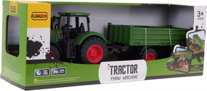 Green tractor with trailer