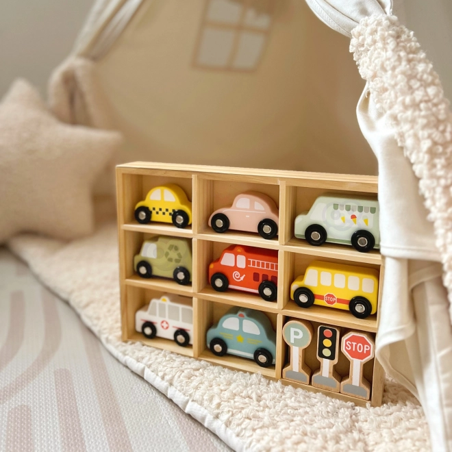 Wooden Vehicle and Road Sign Set for Kids