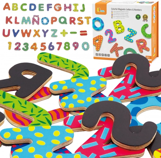 VIGA colorful magnetic letters and numbers – wooden set of 77 pieces