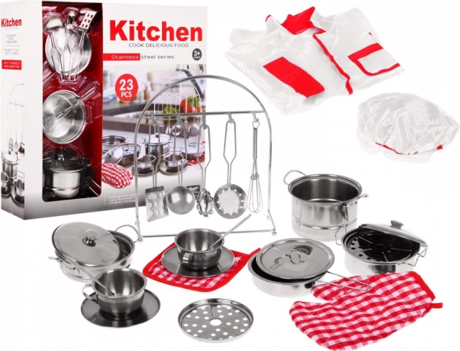 Keukenset voor kinderen 3+ met servies en chef-kokskostuum