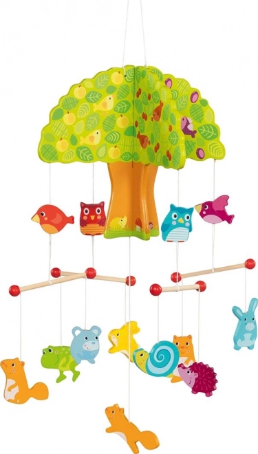 Goki wooden hanging mobile Treehouse with animals