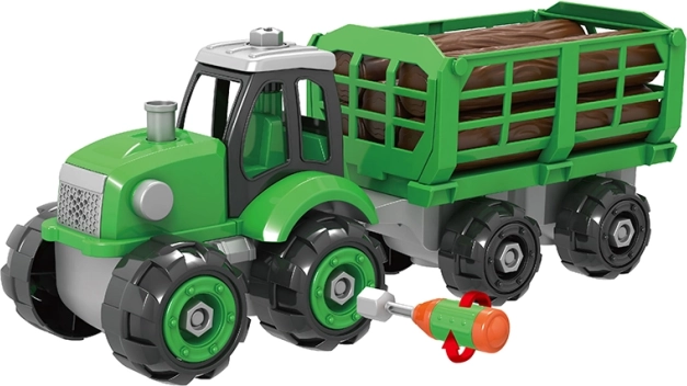 Schraubbarer Traktor mit Holzanhänger 32 cm
